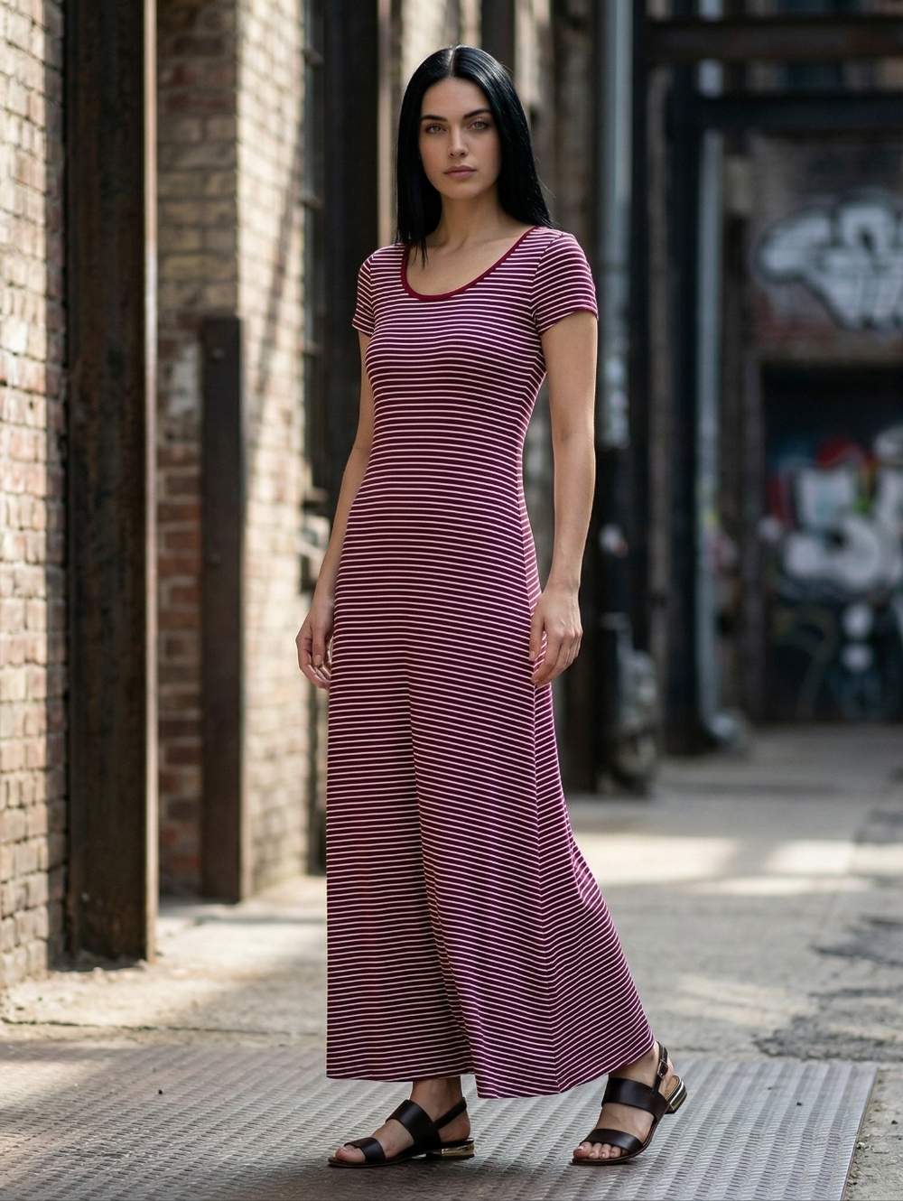 EUC Lauren Ralph Lauren Cotton Blend Red & White Striped P/XS Maxi Dress!